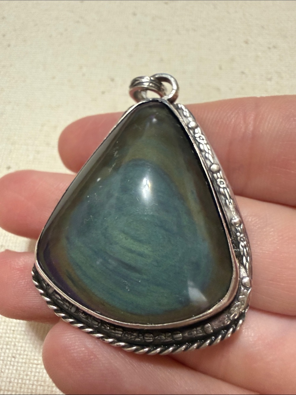 Sterling Silver 925 Dark Green Teardrop Pendant - Picture 2 of 8
